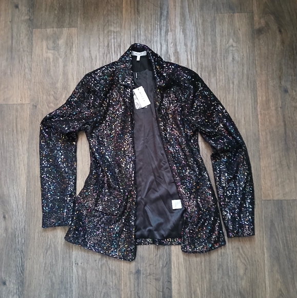 NWT MILLY Confetti Sequin Fitted Blazer in Black Multi - Picture 4 of 16